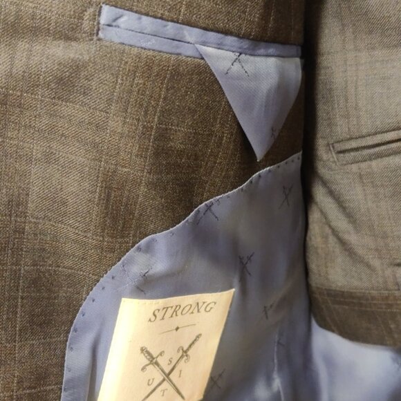 Strong Suit 38S 31w charcoal plaid slim fit tailored soft tailoring 100% wool - Picture 2 of 13